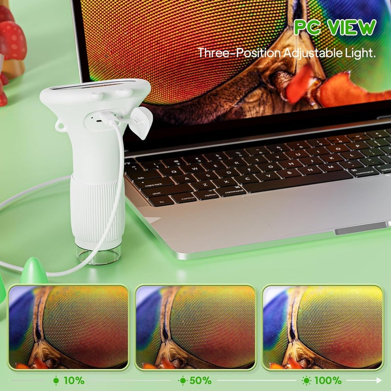 Ashfly Microscope for Kids, 2'' Inch HD Screen Pocket Portable Microscope, 1000x Magnification Mini Magnifying Glass with Light for Kids, for 3-12 Girls & Boys - White - Image 3